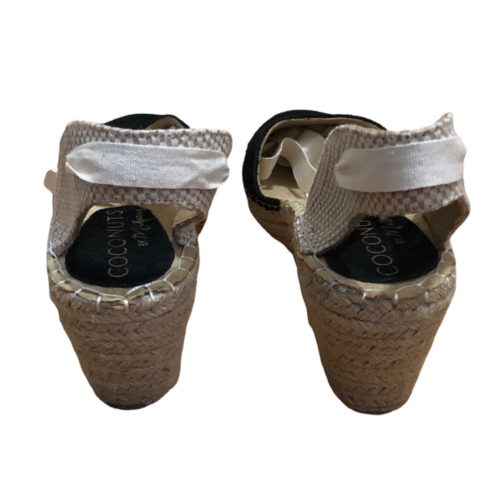 Coconuts by Matisse black & cream closed toe open back lace up wedge espadrilles - Picture 4 of 11
